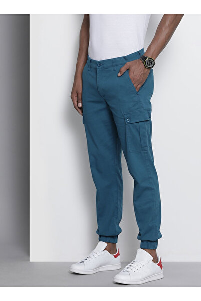 The Indian Garage Co By Styli Men Blue Slim Fit Solid Cargo Joggers