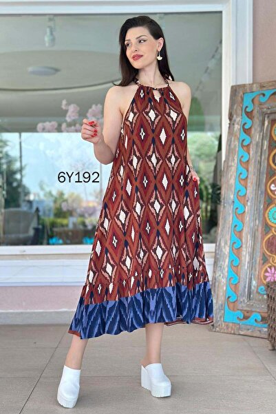 İnce Topuk Halter Neck Viscose Dress 6Y192