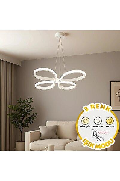 Elektroyou Bohem Beyaz Sarkık 3 Renk Ledli Avize Modern Led Avize