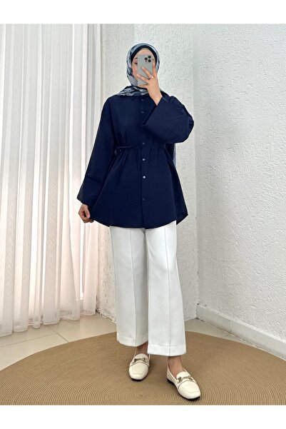 Holehola Nubira Wrinkled Lilyum Shirt-Çi̇513.2 Navy Blue