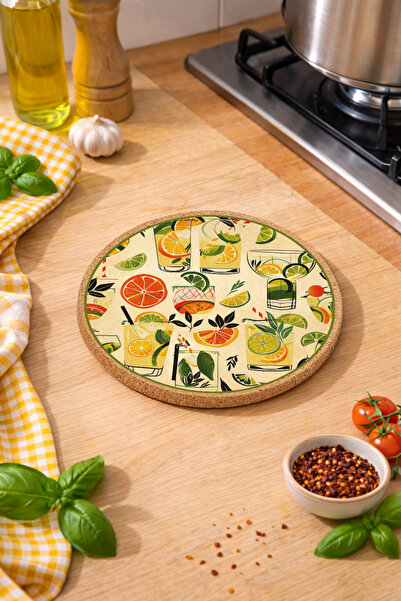iyi fikirler Fruit Cocktail Printed Cork Trivet Pot Pan Mat 19cm Diameter 1cm...