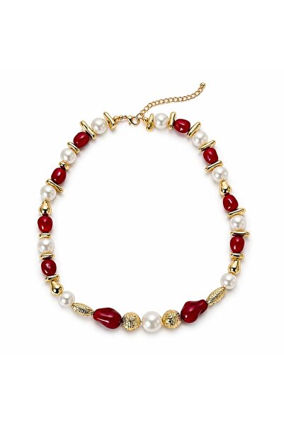 LEROSY CO. Red Stone Pearl Detailed Necklace