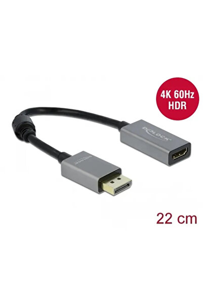 DELOCK Adaptor activ DisplayPort 1.4 > HDMI mamă 4K 60Hz (gri/negru, 20cm)