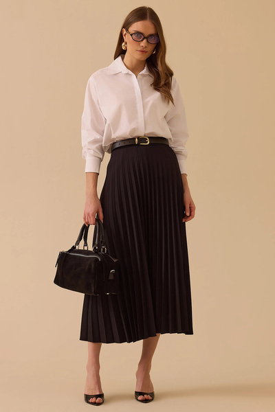 SEÇİL Women's Pleated Detailed Maxi Skirt 1020 Black