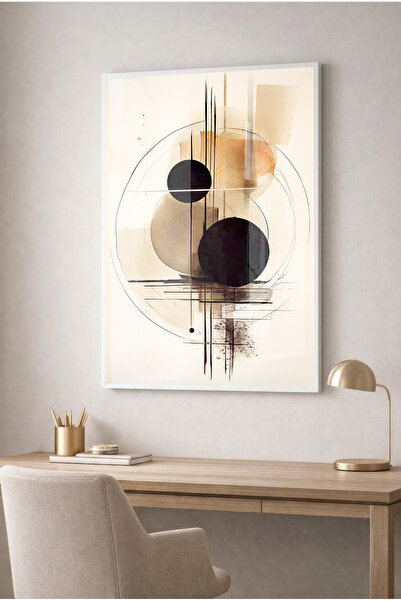 Zevahir Mobilya Dekorasyon Beige and Black Minimalist Geometric Line Art Glas...