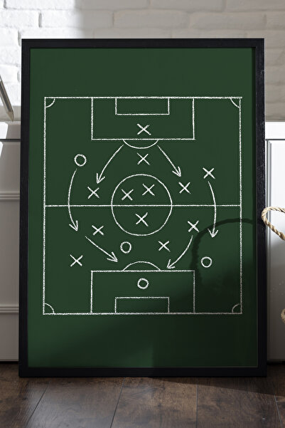 Duvarda Futbol Taktik Tahtası Siyah Ahşap Çerçeveli Poster, Dekoratif Spor Du...