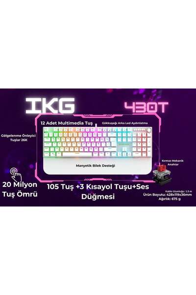 Inca IKG-430T Kablolu USB Q Trk Beyaz Gaming Klavye