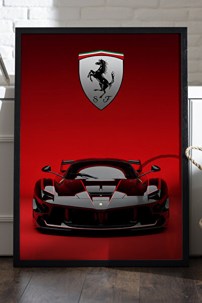 Duvarda Ferrari FXX-K Evo Siyah Ahşap Çerçeveli Poster, Dekoratif Araba Duvar...
