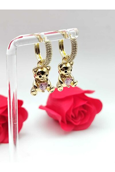 NN Cercei "teddy Pink" placati cu aur 14k