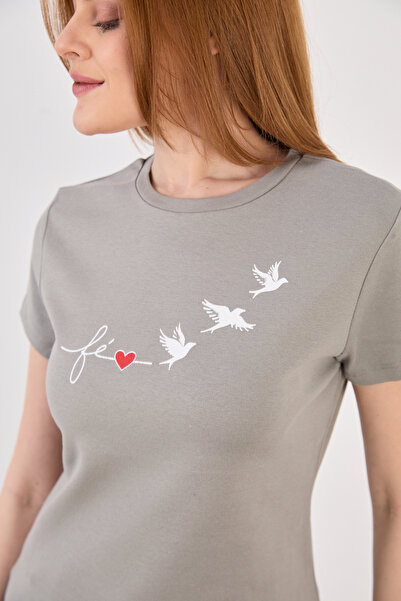 ZAZZONİ Short Sleeve T-Shirt with Bird Print