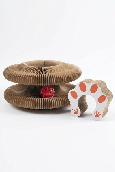Buffer ®   Accordion Cardboard Cat Scratching Toy – Foldable Interactive Cat ...