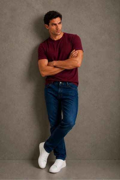 Le Touche Men's Slim Fit Lycra Body-Fitting Soft Textured Crew Neck T-Shirt