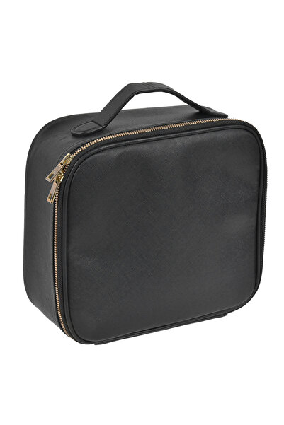 Zumzeria Black Faux Leather Vanity Case with Dividers & Brush Holders 26x23x10cm
