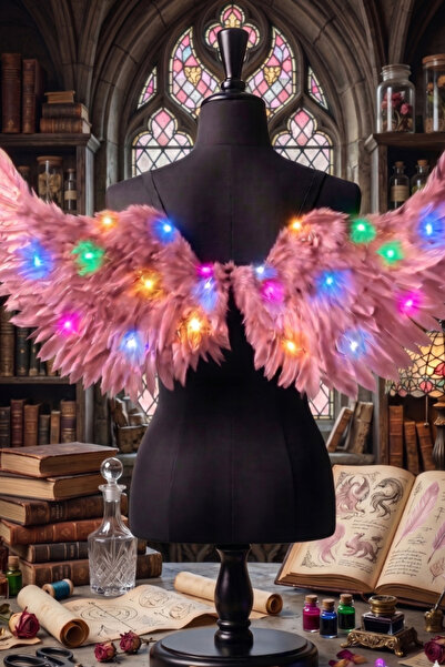 shop 3 Fonksiyonlu LED Işıklı Pembe Tüy Melek Kanadı Kostüm Aksesuarı