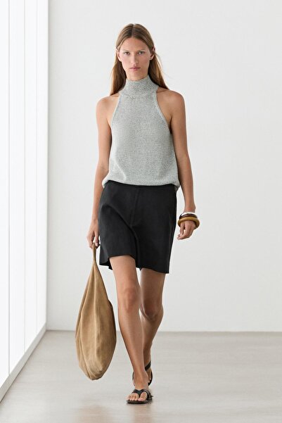 Massimo Dutti %100 keten kısa bermuda şort