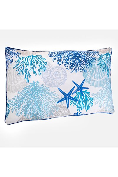 Zumzeria White and Blue Summer Cushion with Starfish and Corals 60x40cm