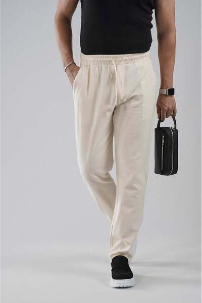 king brich Regular Fit Elastic Waist Cotton Linen Trousers