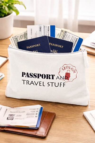 Pankart Evi Tatil Seyahat Mini Beyaz Keten Clutch - Yolculuk / Pasaport için Kılıf El Cüzdanı / Çantası