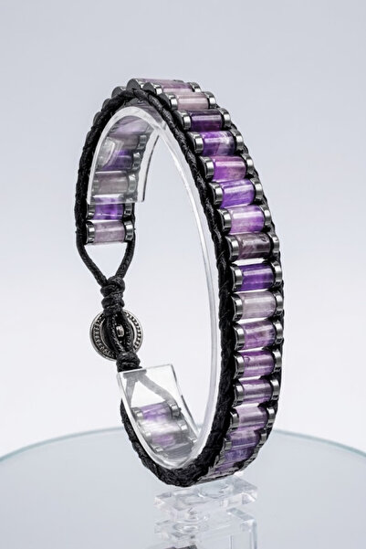 OSMANLI GÜMÜŞ Women's Men's Amethyst Stone Purple Button Lock Natural Stone L...