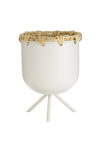 Zumzeria Ecru Metal Pot Cover with Legs & Braided Design Ø18x24.5cm - 2.5L