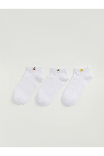 LC Waikiki Rmz Gi̇yi̇m Farkiyla Embroidered Women's Booties Socks 3-Piece Set