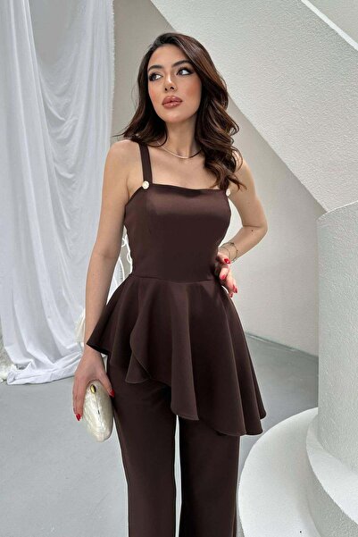 Caddebostan Moda Women's Flounce Blouse and Pants Stylish Two-Piece Set