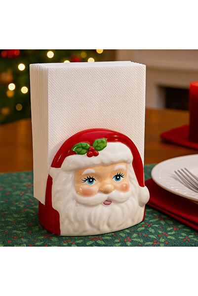 Zumzeria Christmas Ceramic Napkin Holder with Santa Claus Pattern 10x6.5x9cm