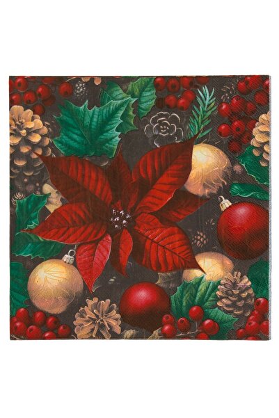 Zumzeria 2-Ply Christmas Table Napkins with Mistletoe Floral Design 40x40cm -...