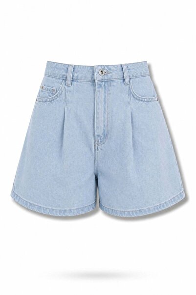 5in1Canpolat Light Blue Pleated Denim Shorts 26834