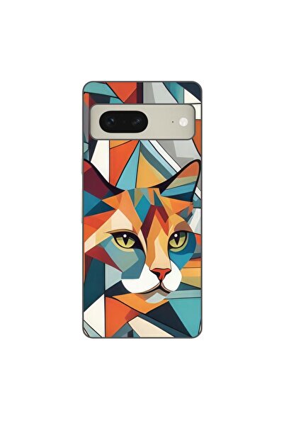 OEM Husa compatibila cu Google Pixel 7 Silicon Gel Tpu Model Cubic Cat Art