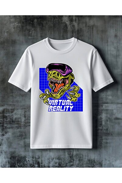 COMVİCHO Virtual Reality Monster Printed Oversize T-Shirt