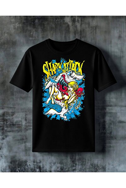 COMVİCHO Shark Attack Graffiti Printed Oversize T-Shirt