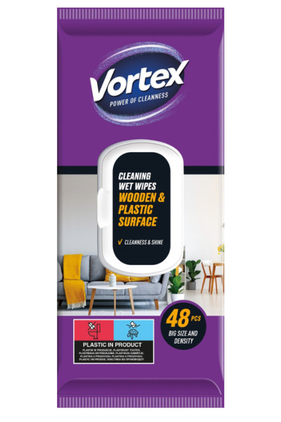 Vortex Vlhčené ubrousky na dřevěné a plastové povrchy 48 ks
