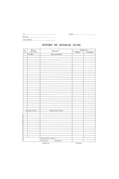 OEM Daily management report, A4, offset paper 60 gr/sqm, 1 copy, 100 sheets