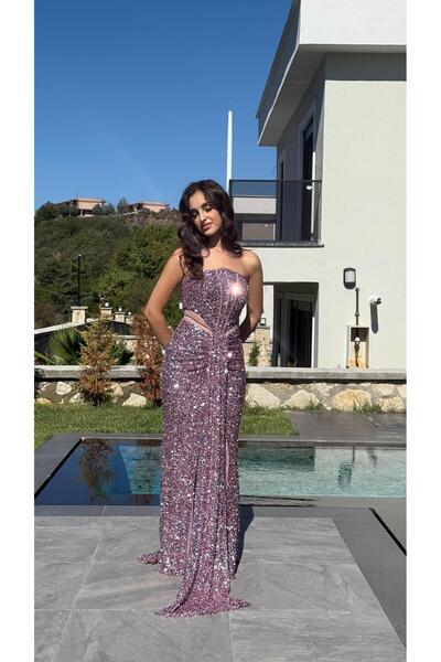 AYŞENUR DİNÇER Diva Pul Payet Abiye Lila