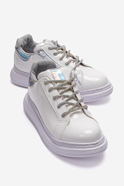 mnpc inci mark Kız Çocuk Beyaz Rugan Sneaker Ayakkabı