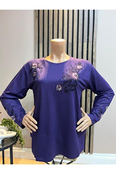 AKMAVİ Women's Middle Age and Above Round Viscose Elegant Floral Pattern Moth...