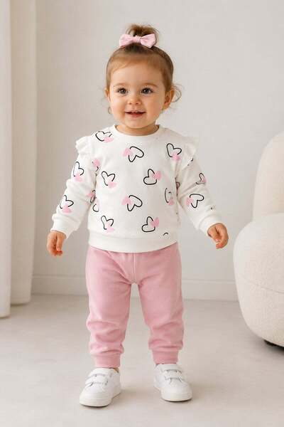 Baby Girl/Kids Heart Shoulder Snap Fastener Baby Set 2pcs Bottom Top Seasonal Monthly 3-6-9-12months