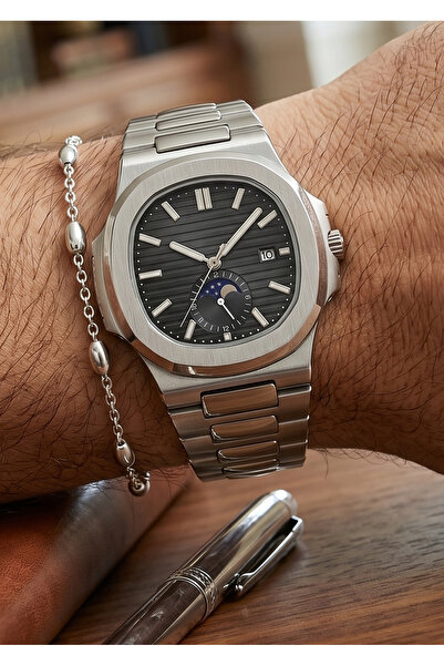 Duke Nickle Men's Silver Metal Cord Black Dial Wristwatch
