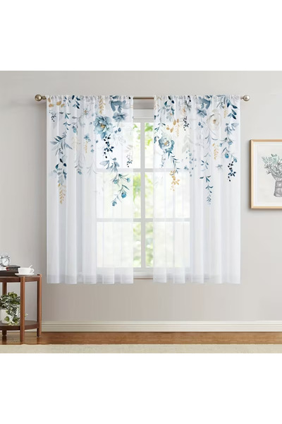 Choice Rod Pocket 39Wx51L(100x130CM) DLHT 2PC Indigo & Gold Watercolor Floral...