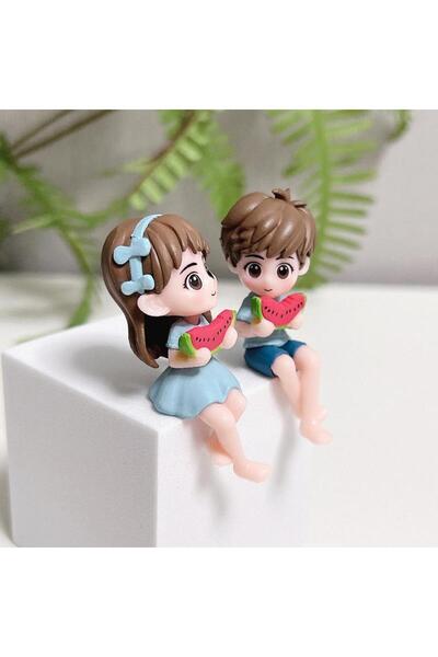 Choice Blue 1Pair Watermelon Eating Couple Figurine Lovers Figures Couple Min...