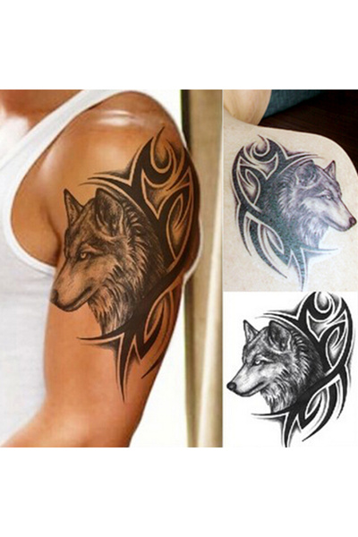 Choice ملصق وشم مؤقت للجسم على شكل ذئب يصرخ للرجال، للذراع والساق واليد والظه...