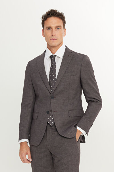 ALTINYILDIZ CLASSICS Men's Burgundy-Grey Wool Extra Slim Fit Slim Fit Mono Co...