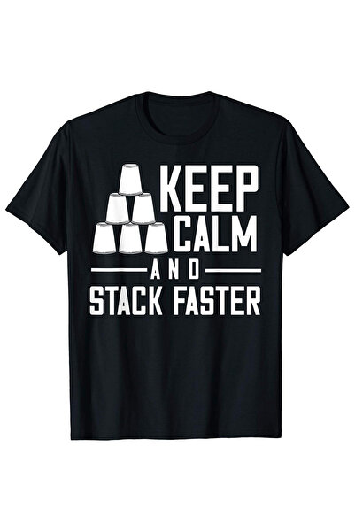 yiou trendy clothing تي شيرت رجالي بطباعة "Stay Calm, Stack Quickly"
