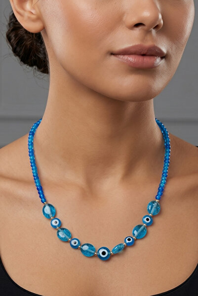 PETEK AKSESUAR Blue Nazae Glass Bead Necklace
