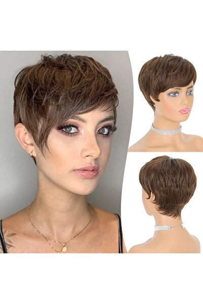 Dotail FESHFEN Women's Pixie Cut Wig, Short, with Bangs, Synthetic Fiber, Cof...