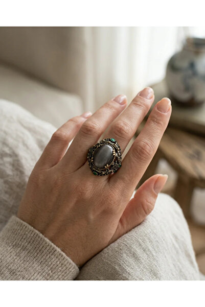 Dorvina Bronze Vintage Women's Ring Authentic Copper Jewelry Black Stone Zirc...