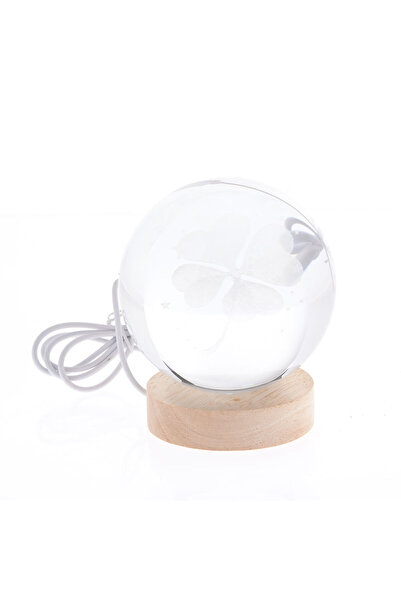 meli melo Decorative LED globe, four-leaf clover, on wooden stand, 11.5 cm