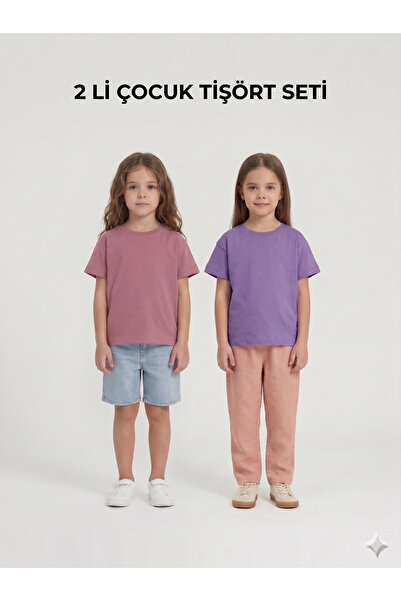 İncili Tekstil Girl's Dusty Rose & Lilac 2-Piece Kids T-Shirt Set
