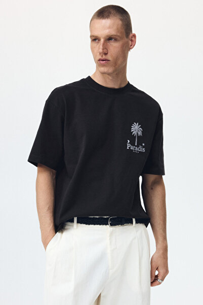 H&M Pamuklu ve Baskılı Tişört Relaxed Fit